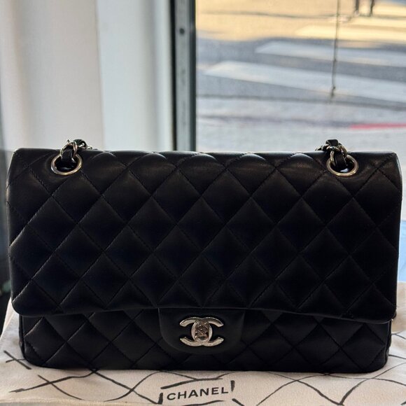 Chanel Medium Classic Double Flap Quilted Lambskin Handbag Black - Picture 2 of 10